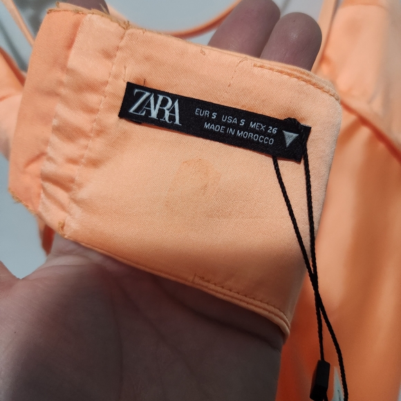 NWT Zara Sherbert Orange Shiny Silky Mini Party Dress W Cutouts. Size Small. - Picture 9 of 10